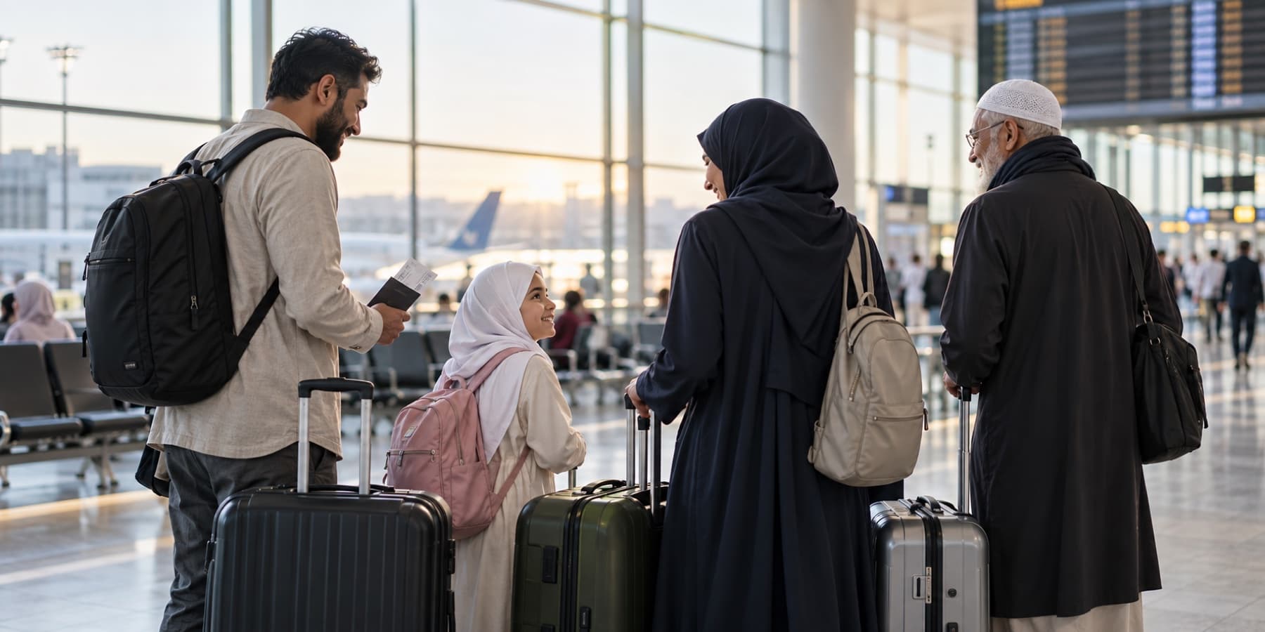 Travellers walking together